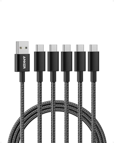 Anker Cable [5 Pack, 6FT], USB A to USB C Cable for Samsung Galaxy S10 S10+, LG V30, Beats Fit Pro and More (Black)