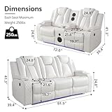 Power Recliner Sofa Set with Bass Speaker for Living Room,Faux Leather 3 Seater Reclining Sofa and Loveseat Seating Couch w/ Wireless Charger,Reading Light,LED Lights,Home Theater Love seat Sets,White