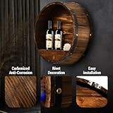 HamRoRung Whiskey Barrel Decor, Bourbon Whiskey Barrel Shelf, Wall Mount Wine Rack, Oak Barrel Wine Bottle Holder, Rustic Wine Rack Wood for Vintage Wine Bar and Home Décor (Small)