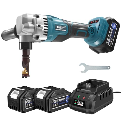ZUYIYI Cordless Nibbler Metal Cutter, 1900RPM 18 Gauge Power Sheet Metal Nibbler, 21V Electric Brushless Metal Shears for Cutting Stainless Steel, Aluminum, Plastic, Wood Board w/ 2×3.0Ah Battery