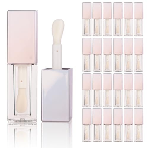 COSIDEA 24pcs 5ml Empty square Holigraphic silver lipgloss tubes bulk wholesale with big wand lipgloss containers large doe foot tube