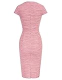 Women Retro Vintage Cap Sleeve Pink Dress Midi Tweed Pencil Dress for Wedding