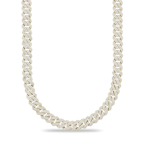 GLD Shop Iced Diamond Cuban Necklace - 5MM/8.5MM/12MM/19MM Sizes - 16/18/20/22/24/26 Inch Lengths - Gold/White Gold/Rose Gold Colors - Unisex (18 Inch, 19MM Diamond, Gold)