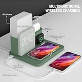 Wireless Charging Station, iPhone 3 in 1 Fast 15W Wireless Charger with Alarm Clock and Night Light, Charging Dock for iPhone 12/13/14/15/16 Pro/Pro Max, Samsung, AirPods