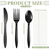 Uiifan 800 Pcs Plastic Silverware Individually Wrapped Plastic Cutlery Bulk Disposable Black Knife Fork Spoon Napkin Sets Plastic Ware Utensils Set for Lounge Wedding Picnic BBQ Camping Party