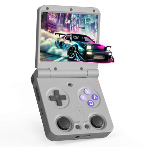 Miyoo Flip V2 Handheld Game Console, 3.5-Inch IPS Screen, Retro Linux System, 3000mAh Battery, Portable Folding Design, Supports Multiple Emulators (Grey-64GB)