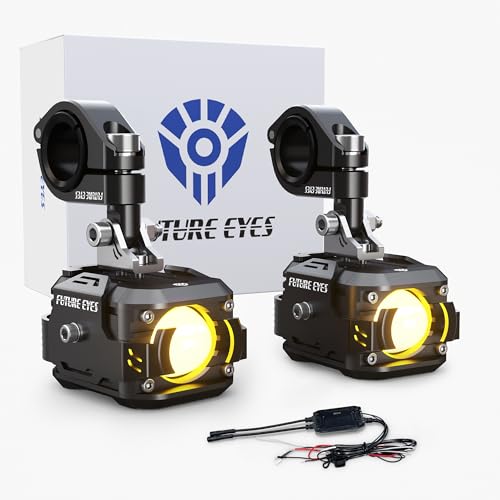 Future Eyes LED Motorcycle Fog Lights, 360° Adjustable Auxiliary Lights, Waterproof Off-Road Driving Light for Night Riding, Amber/White High & Low Beam, Compatible with Motorcycles, ATVs, and UTVs