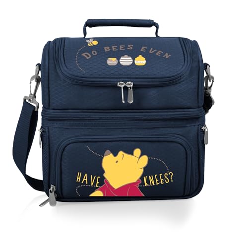 PICNIC TIME Disney Winnie the Pooh Pranzo Lunch Bag, Insulated Lunch Box with Picnic Set, Lunch Cooler Bag, (Navy Blue)