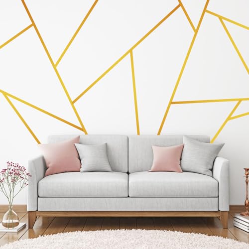 Hoolerry 24 Pcs Gold Wall Decals Peel and Stick 70.8 x 1.2 Inch Gold Tape for Wall Decor Metallic Line Adhesive Tile Stickers Mirror Stickers Graphic Tape for Home Crafts Decoration