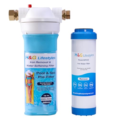 H&G lifestyles Iron Garden Hose Filter Water Softener for Filling Hot Tub Pool Spa Iron Remover for Well Water Heavy Metal Iron Removal Fits Standard 3/4" Garden Hose Thread Up to 100,000 Gallons
