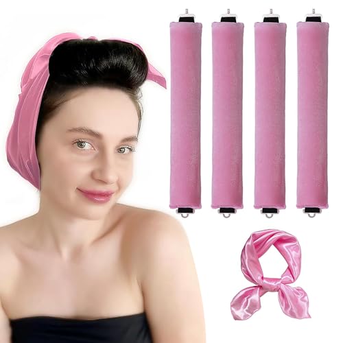 Flylipu Heatless Curling Rod Headband, Overnight Heatless Curls Hair Curler with Scarf No Heat Hair Curler Hair Curlers to Sleep in Hair Rollers, 4 Set Rod