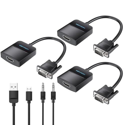 VENTION VGA to HDMI 3 Pack-1080P Video Dongle Adaptador VGA Converter with Audio Cable (0.5FT), Male to Female for PC,Monitor HDTV (Note: VGA to HDMI Only, Not Bi-Directional)