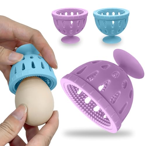 Egg Washer for Fresh Eggs, Egg Scrubber for Fresh Eggs, 2Pcs Reusable Silicone Egg Cleaner, Chicken Egg Cleaner, Farm Fresh Egg Cleaning Brush, Vegetable Scrubber Tool for Kitchen (Lavender, Blue)