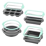 WGPG Silicone Baking Pan Set-4PCS Non-Stick Stackable Silicone Bareware Set with Grips Metal Reinforced Frame, Silicone Baking Molds with Round Cake Pan,Square Baking Pan,Bread Loaf Pan,Muffin Mold