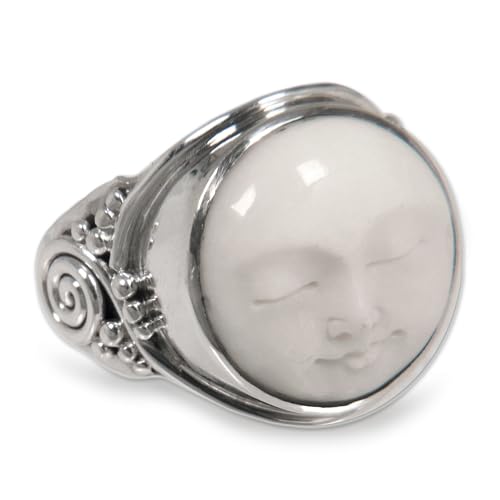 NOVICA Artisan Handmade Bone Ring Crafted .925 Sterling Silver Cocktail No Stone Indonesia 'Face of The Moon'