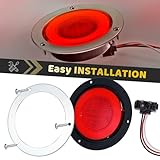 WahMOTOTin 2pcs 4 inch Round LED Trailer Trucks Halo Brake Stop Running Turn Signal Tail Lights Red 64 LEDs w/Stainless Bezels Flange Mount Sealed Waterproof IP67 For RV/Van, DC 12V