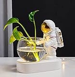 Astronaut Planter, Spaceman Glass Vase，Astronaut Resin Hydroponics Flower Vases，Led Light Nordic Modern Succulent Flower Pot Creative Decor White for Home Office Table