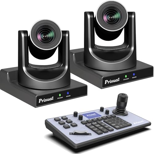 Prisual NDI PTZ Camera AI Auto Tracking 20X Optical Zoom PTZ Bundle Camera for Church Worship PoE PTZ Camera Controller Keyboard TEN202