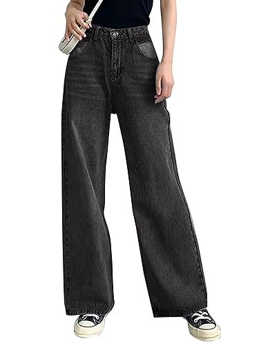 HDLTE Women Wide Leg Jeans High Waist Baggy Jeans for Women Loose Boyfriends Jeans Denim Pants Y2K 90s Jeans for Women Comfy Dark Gray