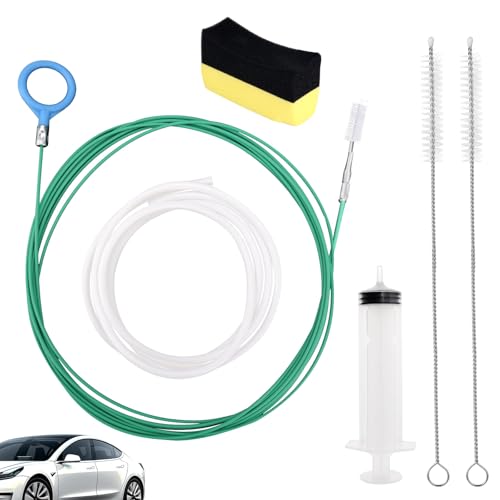 Car Sunroof Drain Cleaning Tool, Extra Long Flexible Wire Cleaner Unclogger with Straight Brush Syringe Leather Hose & Sponge for Auto Sun Roof Cover Windshield AC Line Pipe Detailing
