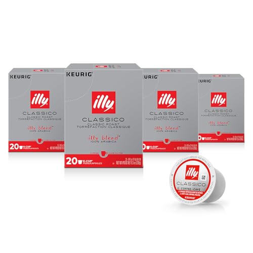 illy Coffee, Smooth and Balanced, Medium Roast Coffee K-Cups, Made with 100% Arabica Coffee, All-Natural, No Preservatives, Coffee Pods for Keurig Coffee Machines, Classico, 20 Count (Pack of 4)