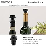 WOTOR Wine Saver Vacuum Pump with 4 Stoppers, Wine Stopper, Wine Preserver, Reusable Bottle Sealer Keeps Wine Fresh, Ideal Wine Accessories Gift (Flat Handle)