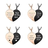 Zysta Customized Heart Puzzle Matching Necklaces for Couples Boyfriend Girlfriend Women Men Yinyang Couples Necklace Pendant Engraved Stainless Steel Yinyang Pendant Jewelry Gift Set