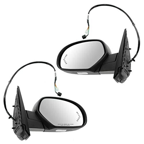 TRQ Driver & Passenger Side Mirror Set Power Power Folding with Puddle Light Compatible with 07-13 Chevrolet GMC GM1320377 GM1321377