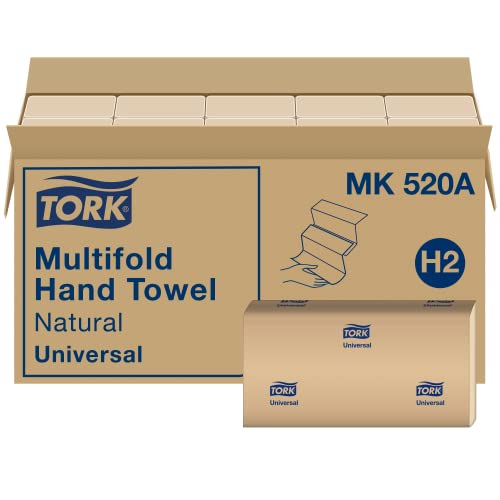 Tork Multifold Hand Towel, Natural, 100% recycled, FSC certified, Compatible with H2 Dispensers, 16 packs x 250 sheets (MK520A)