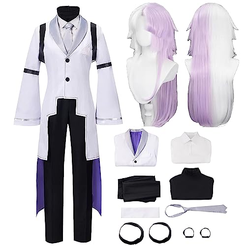 AIUKAKP Sigma Cosplay Costume Outfit White With Wig Sigma Costume Uniform Chuya Nakahara Jacket Halloween