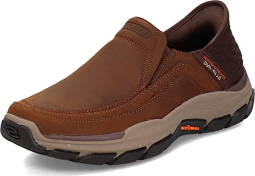 Skechers Men's Respected-Elgin 204810 Moc Toe Leather Slip-Ins, CDB (Crazy Horse Dark Brown), 10.5 X-Wide