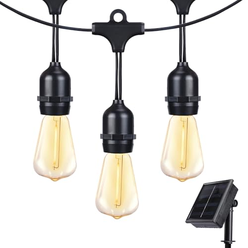 Afirst Solar Outdoor String Lights Waterproof 12FT with 10 LED Bulbs Shatterproof, UL Listed Solar Patio Lights for Garden, Backyard, Porch.