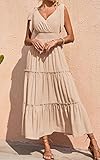 PRETTYGARDEN Women's Cross Neck Summer Sleeveless Tiered Maxi Dress Beach Tie Strap Smocked Long Dresses Pleated Sundress (Apricot,Small)