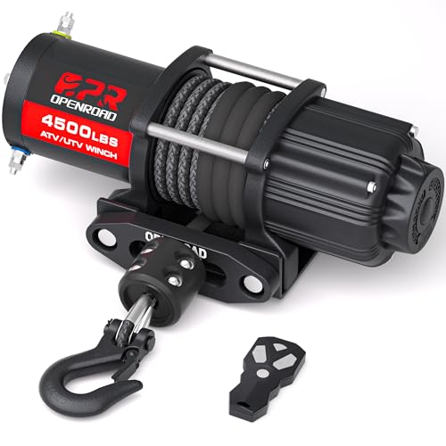 OPENROAD 4500 lb ATV/UTV Winch,Waterproof IP67 Electric Winch with 1/4"×50' Synthetic Rope,Wireless Remote and Winch Stopper