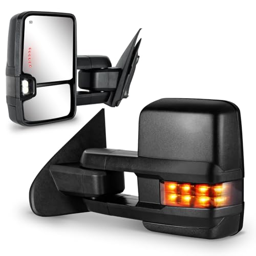 SIZIOM Towing Mirrors for 2014-2018 Chevy Silverado/GMC Sierra Turn Signal/Running Lights Power Heated (Textured Black)