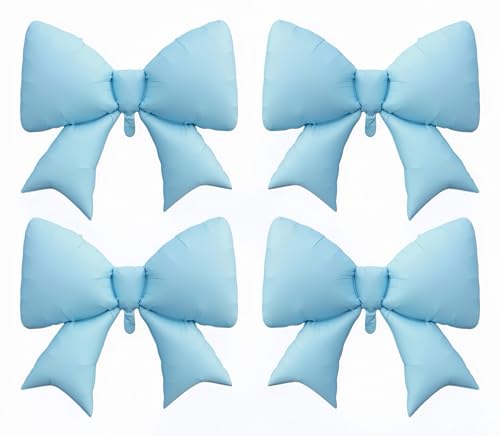 4Pcs Gaint Blue Bow Decor Balloons 38 Inch/coquette Balloons Party for Cinderell Princess, Fairy Tale Castles, Kitty Cinna*morol,Ballet Themes, Ocean Adventures,Dreamy Gardens Decor/Macaron Blue Bow