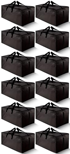 HOMESURE 12 Pack Large Strong Moving Bags with Zippers & Carrying Handles - Water-Resistant - Heavy Duty Storage Tote for Space Saving Moving Storage, Fold Flat, Alternative to Moving Box (Black)