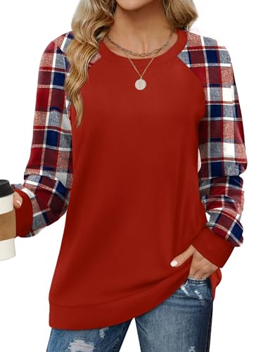 Saloogoe Plaid Shirts for Women Long Sleeve Tops 2023 Christmas Pajamas Trendy Red S