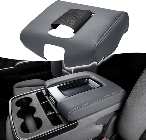 KBH Auto Center Console Armrest Cover Replacement for Chevy Chevrolet Silverado & GMC Sierra 1500 2500 3500 2014-2018, Vinyl Leather, Anti-Scratch, Split Bench Jump Seat (Dark Ash Gray)