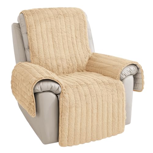 RBSC Home Plush Recliner Slipcover 23 Inches Beige Chair Covers Artificial Wool Lazy Boy Cover Quilted Cover for Recliner Chairs and Furniture Soft Warm