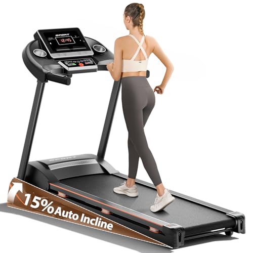 RENESTAR Treadmills for Home, Treadmill with 0-15% Auto Incline, 3HP Folding Treadmills for Running Walking with 300LBS Weight Capacity, Incline Treadmill Equipped with Bluetooth & Pulse Monitor