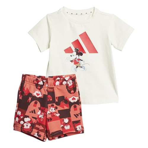 adidas Baby Disney Mickey Mouse T-Shirt Set, Off White/Pure Ruby