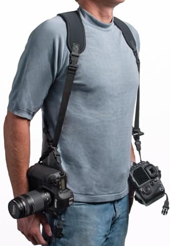 OP/TECH USA Dual Camera Harness – Comfortable Neoprene SLR/DSLR Camera Strap for Photographer – Camera Shoulder Strap for Two Cameras – Ideal Photography Accessories for Shooting Video & Photo – Black