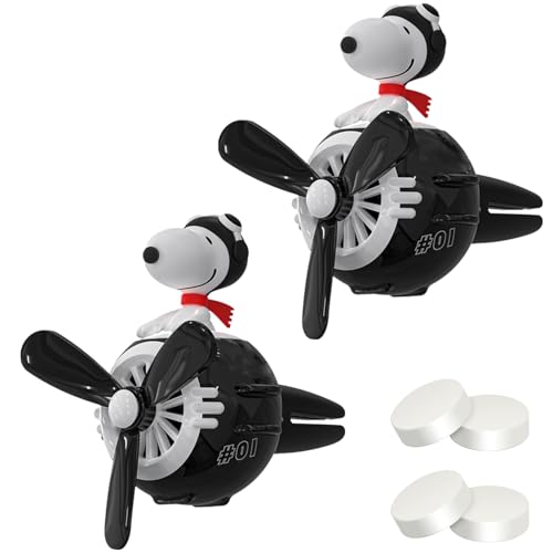 2PCS Cute Pilot Dog Car Air Fresheners, Black Dog Car Diffuser Air Condition Vent Clip, Rotating Propeller Automotive Air Outlet Fan with 4 Packs Replacement Tablets