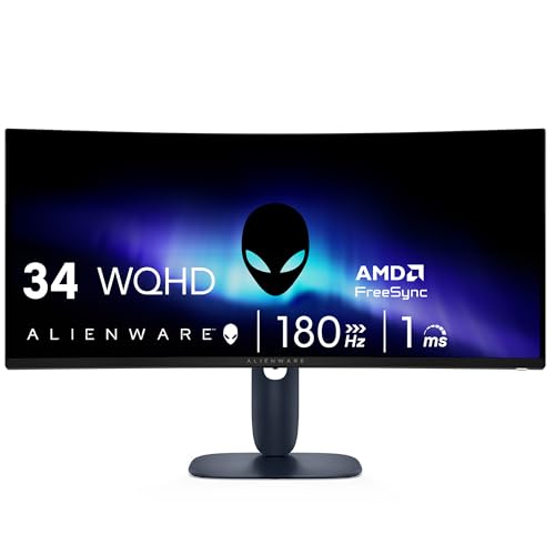 Alienware 34 Curved Gaming Monitor – AW3425DWM - 34-inch WQHD 180Hz 1ms Display, 1500R, AMD FreeSync Premium, VESA AdaptiveSync.