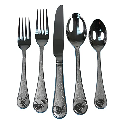 Rivers Edge Products Rivers Edge Products 20-Piece Stainless Steel Silverware Set for 4-4 Dinner Forks, 4 Knives, 4 Place Spoons, 4 Teaspoons, 4 Salad Forks - Gift-Ready Wildlife and Foliage Vintage