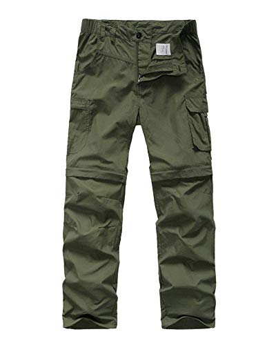 linlon Kids' Cargo Pants, Boy's Casual Outdoor Quick Dry Waterproof Hiking Climbing Convertible Trousers #9016-Army Green-XL