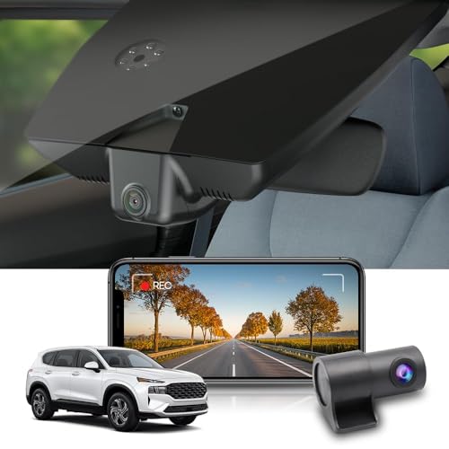 Fitcamx Used 4K Dual Dash Cam Adapts for Hyundai Santa Fe 2021 2022 2023 Part No# S2500 (Has Auto-Dimming), OEM Look, Front 2160P+Rear 1080P Video, Loop Recording, WiFi&APP, G-Sensor, NO SD Card