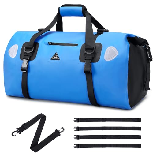 Haimont Waterproof Duffel Bag Roll-top Dry Duffle Bag with Quick-fixed Straps for Motorcycle, Raft, Boat, SUP, Kayak, Travel,70L,Light Blue