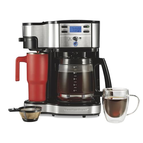 Hamilton Beach 2-Way 12 Cup Programmable Drip Coffee Maker & Single Serve Machine, Glass Carafe, Auto Pause and Pour, Black (49980R)